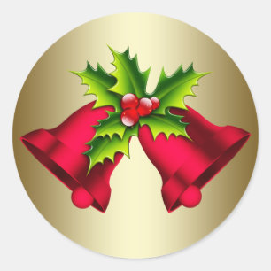 Autocollants cloches de Noël en or rouge