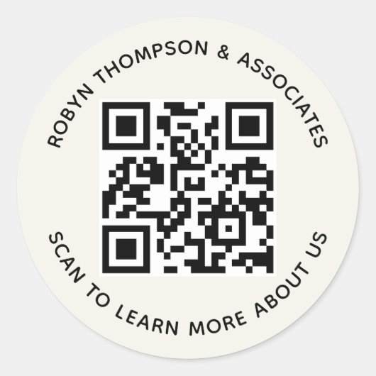 Autocollants Code QR Écru Rond Nom d'Entreprise Pe (Devant)