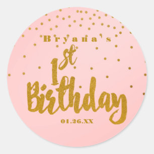 Autocollants Confettis 1er Anniversaire Rose & Or