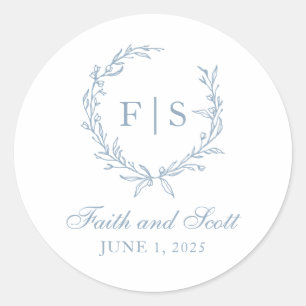 Autocollants Couronne Monogramme Bleu Clair