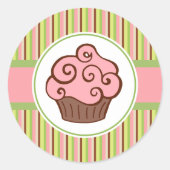 Autocollants Cupcake Rayé Rose (Devant)
