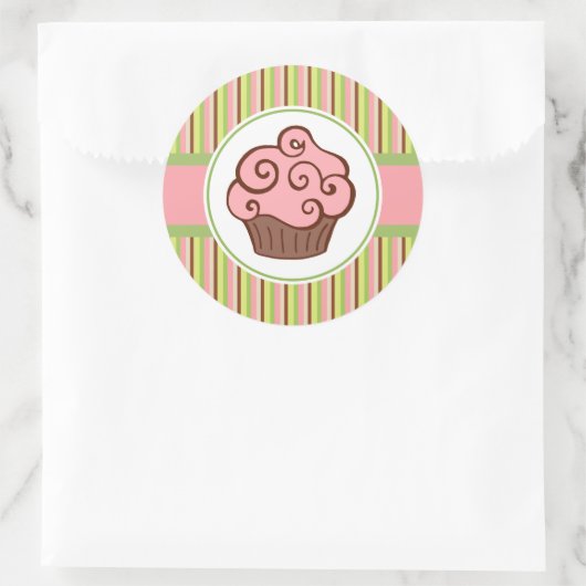 Autocollants Cupcake Rayé Rose (Sac)