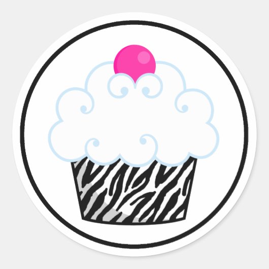Autocollants Cupcake Zèbre Rose (Devant)