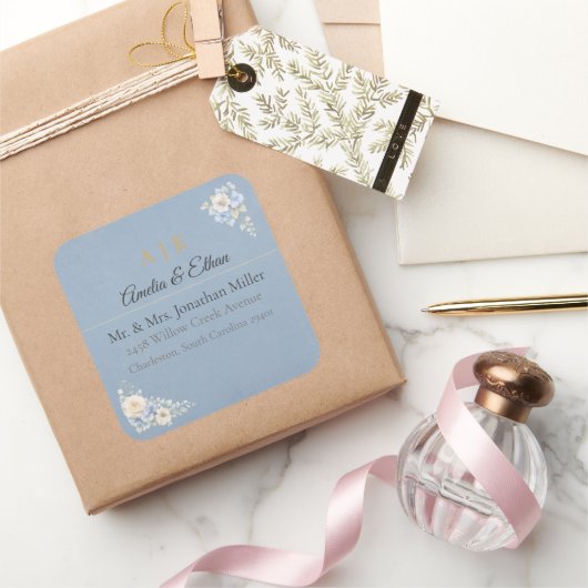 Autocollants d'adresse de mariage élégants | Flora (Cadeaux)