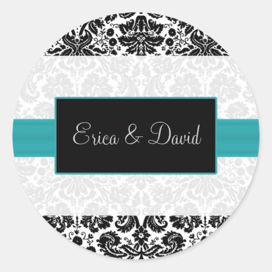 autocollants damask aqua Mariage Monogram (Devant)