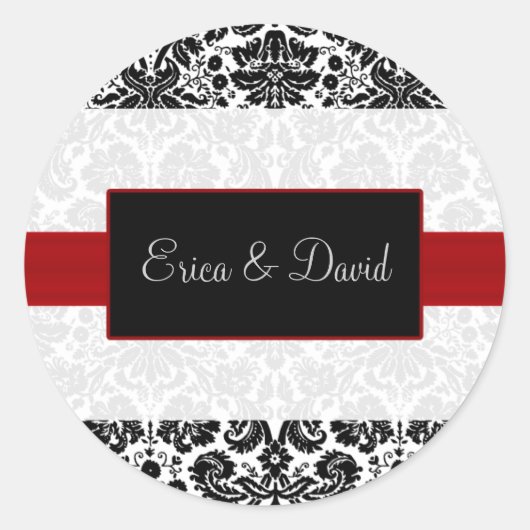 autocollants damask rouge Mariage Monogrammes (Devant)