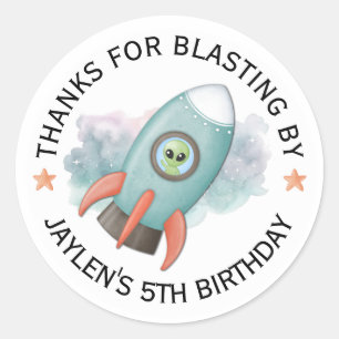 Autocollants d'anniversaire d'aliens verts de fusé
