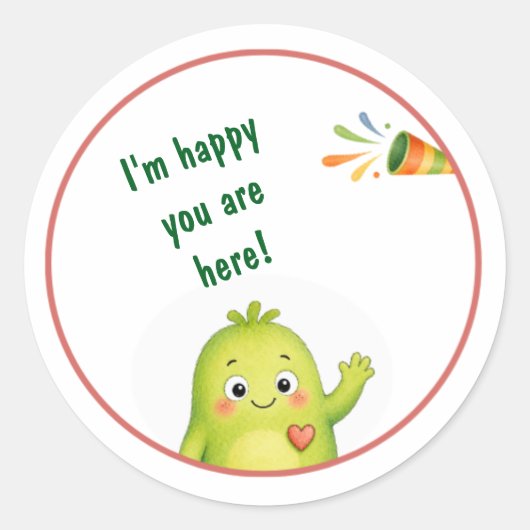 Autocollants d'anniversaire de monstre vert mignon (Devant)