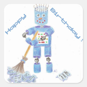 Autocollants d'anniversaire de robot bleu