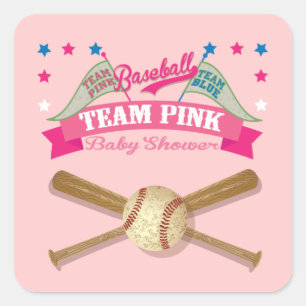 Autocollants de baby shower de baseball Team Pink