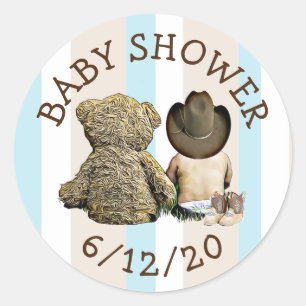 Autocollants de baby shower de cowboy et d'ours de