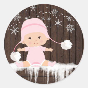 Autocollants de Baby Shower Flocon de Neige Rose