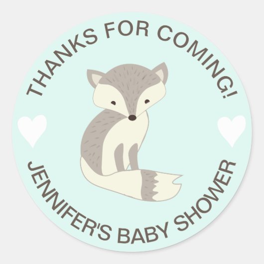 Autocollants de Baby Shower Mint Heart Fox (Devant)
