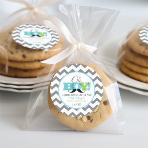Autocollants de Baby Shower Moustache Chevron Oh B