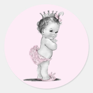 Autocollants de Baby Shower Rose Vintage Princesse