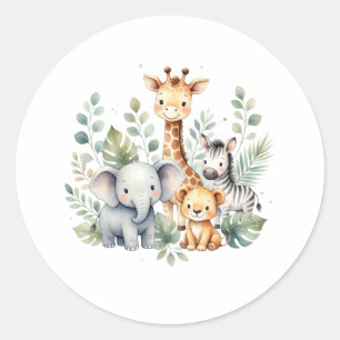Autocollants de Baby Shower Watercolor Safari