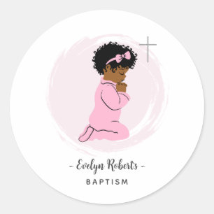Autocollants de baptême rose pour bébé fille noire