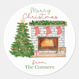 Autocollants de cadeau de cheminée de Noël cosy