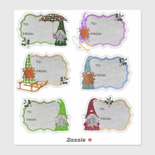 Autocollants de cadeau de Noël de Gnome Mignon (Feuille)