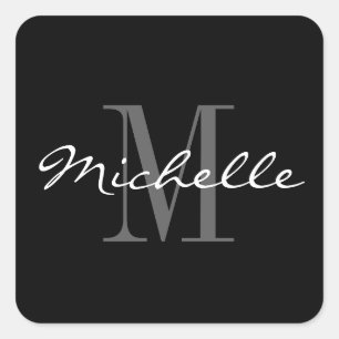 Autocollants de carré en monogramme noir et blanc 