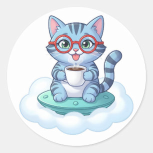 autocollants de chat de café d'astronef mignon