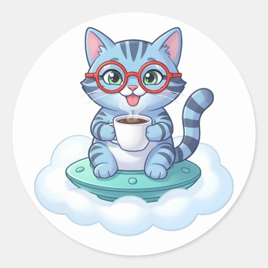 autocollants de chat de café d'astronef mignon (Devant)