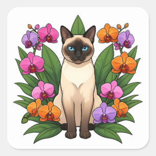 autocollants de chat siamois de fleurs exotiques