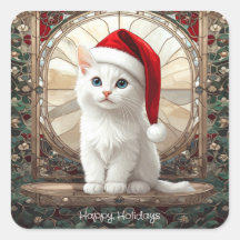 Autocollants de chaton blanc avec chapeau de Père