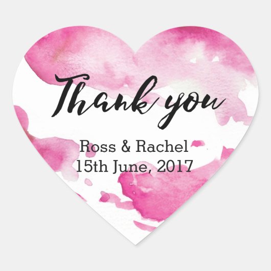 Autocollants de coeur Merci mariage aquarelle (Devant)