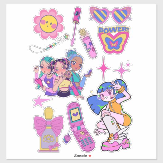 Autocollants de coupure de baiser y2k esthétiques (Feuille)