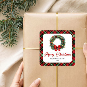 Autocollants de couronne de Noël à carreaux rouges