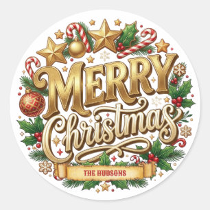 Autocollants de famille Noël joyeux Rétro Doré