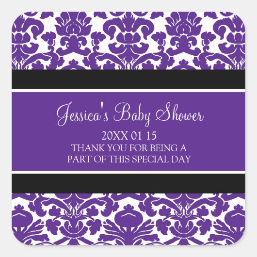 Autocollants de faveur de baby shower de damassé (Devant)