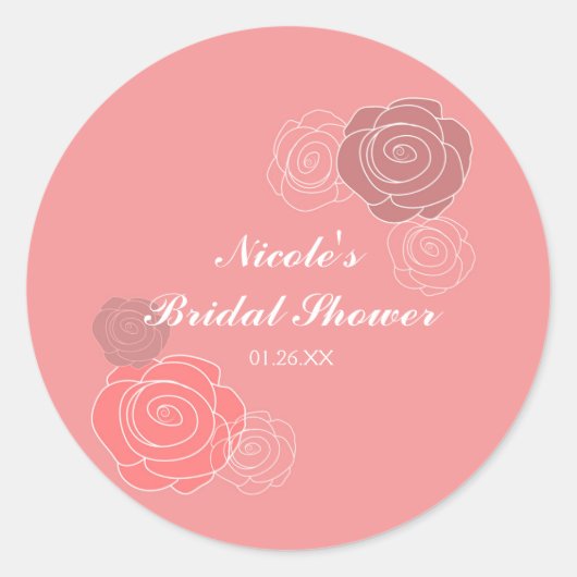 Autocollants de faveur de douche de mariage corail (Devant)
