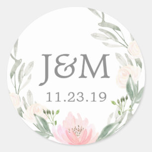 Autocollants de faveur de monogramme Blush Pastel