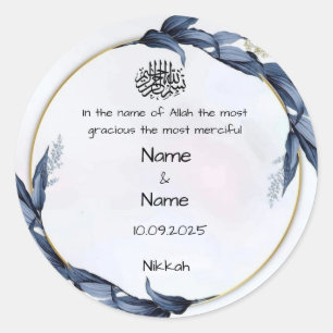 Autocollants de faveur de nikkah bleu floral