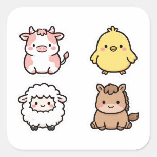 Autocollants de ferme mignons 4 pièces Vache Pou