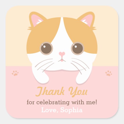 Autocollants de fête d'anniversaire Merci Chaton M (Devant)
