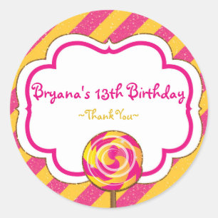 Autocollants de fête de bonbon rose et jaune Candy