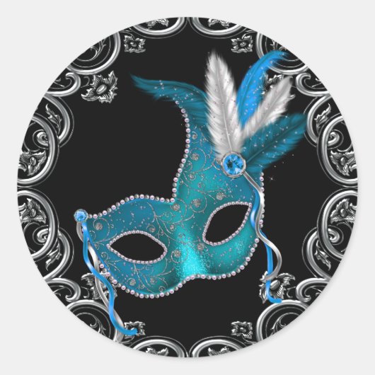 Autocollants de fête masquée bleu sarcelle noir (Devant)