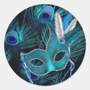 Autocollants de fête masquée Paon Bleu sarcelle