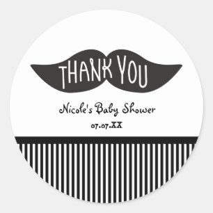 Autocollants de fête Merci Moustache Noir & Blanc