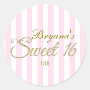 Autocollants de fête rose SWEET 16 pailletés or