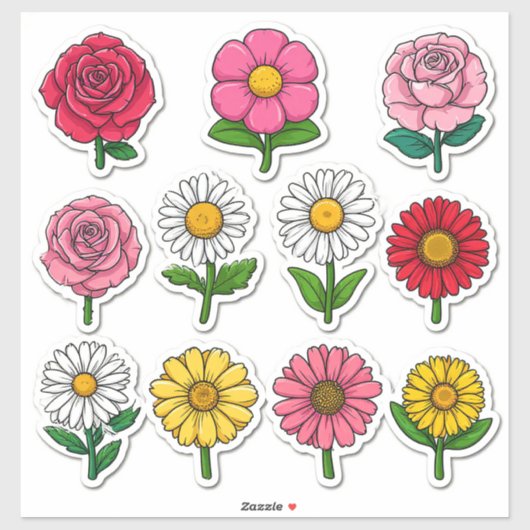 Autocollants de fleurs de dessin animé colorés (Feuille)
