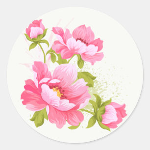 Autocollants de fleurs de pivoines roses à l'aquar