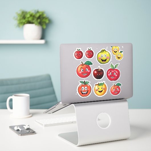 Autocollants de fruits et emoji Apple rouge joyeux (Ordinateur portable sur le bureau)