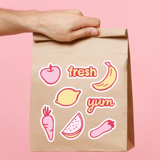 Autocollants de fruits et légumes rose et jaune do