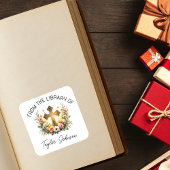 Autocollants de livres, bibliothèque croix florale