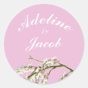 Autocollants de mariage à écriture florale rose et