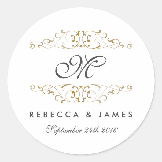 Autocollants de mariage à monogramme avec fioritur (Devant)